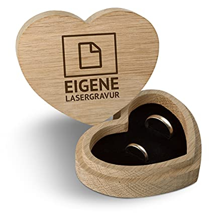 Hochzeit Ringbox Herz Ringkissen Ringschachtel individuell 10 x 8,5 cm Eichenholz - Eigene Gravurdatei hochladen