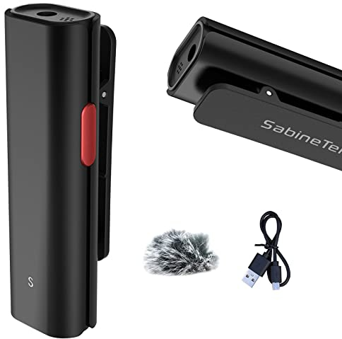 SabineTek Wireless Bluetooth Mikrofon, Lavalier Ansteckmikrofon für iPhone Android Smartphone, Clip-on Aufnahmemikrofon für Vlogger, YouTube, Interview, Video und mehr (SmartMike Silver) (Schwarz)