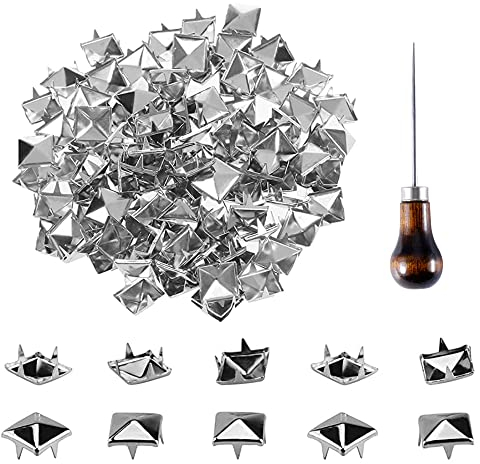 200 Stück Metall Quadratische Nieten Krallen Nieten Pyramide Spike Nieten Metall Punk Spikes für Taschen Lederband Kleidung Schuhe Armbänder Hut Mäntel Kleidung Handschuhe mit Bohrahle(10 mm Silber)