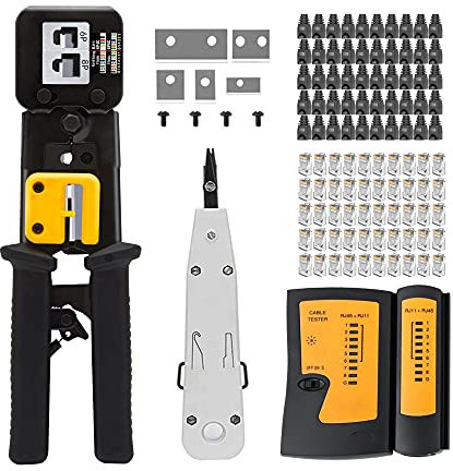 MAYLINE CAT5 CAT6 Pince à Sertir de RJ45 Testeur de Network Réseau Cable Kits d'outils de Réparation d'Ordinateur,Professionnel de Réseau d'Outils Ensemble d'Outil Approprié au Bricolage (Rouge)