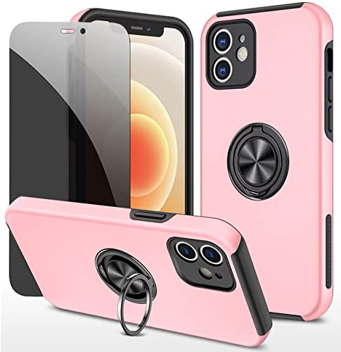 Dechyi Anti-Spähen hülle für iPhone 12 Mini rosa Handyhülle mit Sichtschutz aus gehärtetem Glas Displayschutzfolie mit Ringhalterung stoßfest, Kratzfest PC-Silikon strapazierfähig Schutzhülle