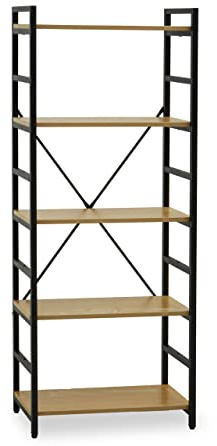 Premier Housewares Functional Cross-Pattern Design 5 Tier Light Yellow Shelf Unit|Bookcase Shelving With Black Metal Frame For Organizing Essentials|Compact Storage For Books