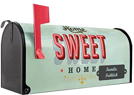 banjado® Amerikanischer Briefkasten individualisiert - US Mailbox/Letterbox mit Motiv Home Sweet Home 51x22x17cm - Postkasten Stahl aus Amerika – Briefkasten amerikanisch pulverbeschichtet