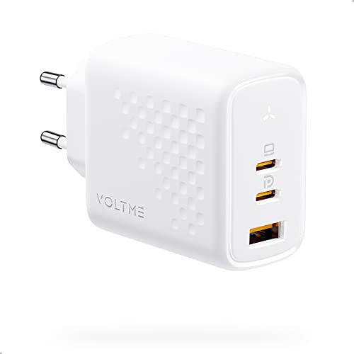 VOLTME Chargeur USB C 65W GaN Multiple Chargeur Rapide Blanc, Secteur Prise USB 3-Port PD3.0 Puissant, Compatible avec Laptops/MacBook Pro/Tablette/Steam Deck/Samsung/Huawei/Dell, autre Téléphone, etc