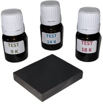 32 € porta in omaggio Kit 3 flaconi a spatola test tester per oro 9K, 14 K e 18 K pronto all'uso con pietra di paragone + istruzioni in omaggio