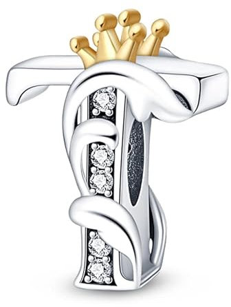 TINSLO Charm Anhänger Damen Buchstabe T für Armband 925 Sterling Silber Charms Beads passend für Pandora Armband und Halskette, Kompatibel mit Europäischen Armbänder für Frauen Mädchen