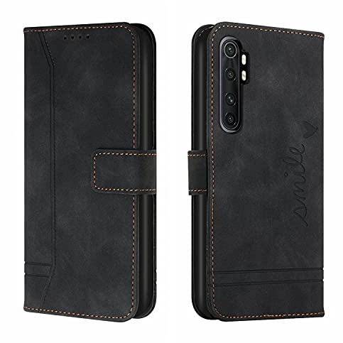 Bravoday Hülle für Xiaomi Mi Note 10 Lite 5G, PU Ledertasche Handyhülle Flip Schutzhülle Kompatibel mit Xiaomi Mi Note 10 Lite 5G, mit Kartenfäch & Kickstand, Schwarz