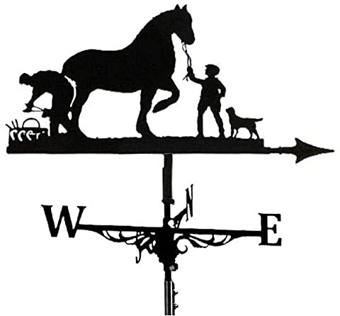 Windfahne Wetterfahne mit Dachmontage Wetterhahn Windrichtungsanzeiger, Retro Bauer und Pferd Metall Wetterfahne Garten, kreative Edelstahl Wohnkultur Ornament