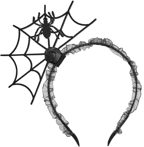 Balinco Spinnen Haarreif Damen Halloween, Karneval, Hexen Accessoire, Hexenhut Zubehör, Spinnennetz Haarreifen, Kopfschmuck mit Spinne, Spinnennetz, Gothic, Sexy, Cosplay