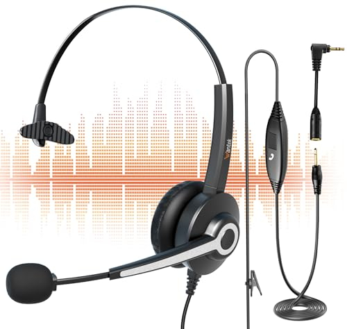 Wantek 3.5mm Single-Ear Wired Headset with Microphone - Noise Cancelling Headphone for PC, Laptop, Mobile Phone, Office & Call Centre | Comfort-Fit, In-Line Controls, Works with Zoom/Skype