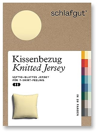 schlafgut Knitted Jersey Kissenbezug 80x80 cm Yellow Mid Uni weicher Premium Kopfkissenbezug einzeln, faltenfrei mit Elasthan