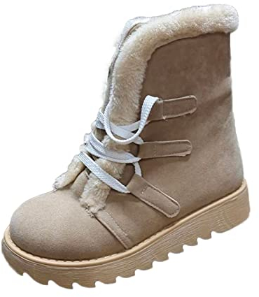 pitashe - Stivali da donna con tacco invernale, stivali piatti, da donna, con tacco alto, in vera pelle, da donna, beige., 37 EU
