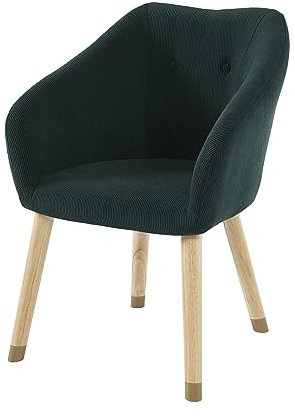 BAÏTA Fauteuil Hilda en Velours côtelé Vert avec piètement Bois et doré