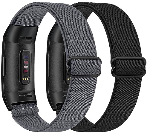 Wanme 2 Stück Armband für Fitbit Charge 4/3, Weiches Elastisches Nylon Ersatzband für Damen und Herren