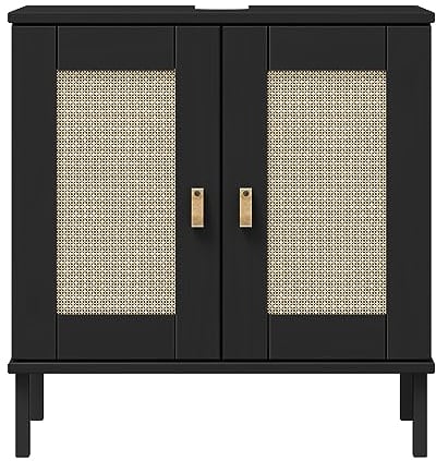 Eleganter Waschbeckenunterschrank aus massiver Kiefer in Schwarz. 62x65x40 cm – ideal fürs Badezimmer. Hochwertig, langlebig & stilvoll