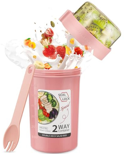 Onezebra Bol Muesli a Emporter, Porte Yaourt avec Cuillère, Bol Céréales à Emporter, Boite Yaourt Muesli To Go, 2 en 1 Coupe de yaourt Tasse de flocons d'avoine Porter gobelet en plastique pratique