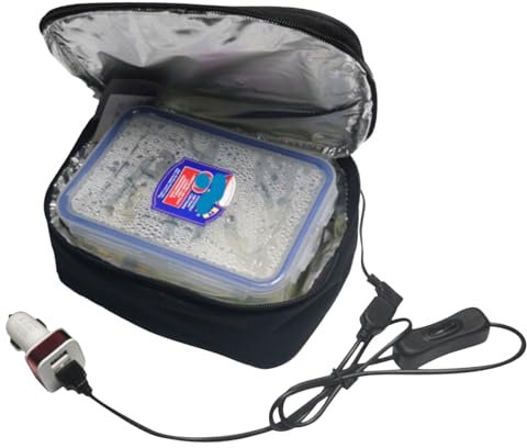 Kasmole Calentador de Alimentos Alimentado por USB, aislada, Contenedor de Almuerzo Caliente para Diversos Alimentos, Bolsa de Almuerzo para Coche, Bolsa calentada y aislada 2 en 1
