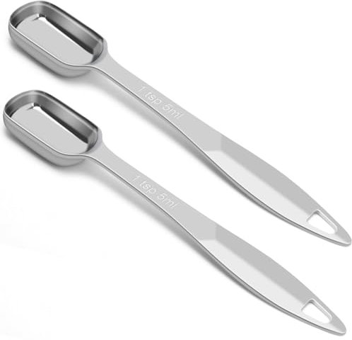 2 Pcs 1 Teaspoon(5 mL | 1 Tsp | 1/3 Tbsp | 5 cc | 1/6 oz) Stainless Steel Single Measuring Spoon, Long Handle Metal Measuring Spoon, Kitchen Gadgets for Cooking & Baking