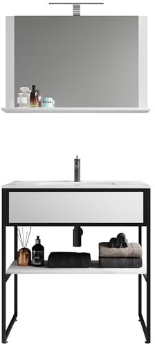 VCM Mueble Lavabo 3 Piezas Conjunto Mueble baño Lavabo Madera Metal Estilo Industrial Bitila 80 V2 Mueble Lavabo 3 Piezas Conjunto Mueble baño Lavabo Madera Metal Estilo Industrial Bitila 80 V2