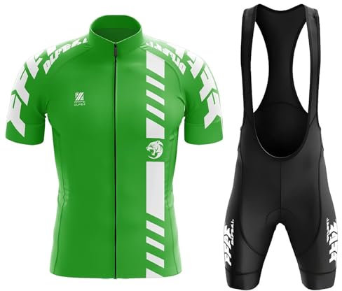 Herren Kurzarm Fahrrad Trikot Set,2024 neu Radtrikot Set Herren Kurzarm mit Atmungsaktiv Schnell Trocknend Radtrikot Mit 9D Gel Gepolsterten Shorts Fahrradbekleidung Set (Grün,5XL)