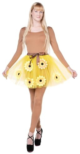 Sonnenblume Tutu - Petticoat Rock mit Blumen - Blumenrock Gelb One-Size Karneval Kostüm Zubehör