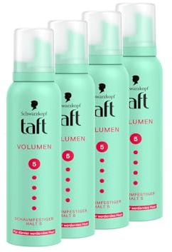 TAFT Schaumfestiger Volumen dünner werdendes Haar, Haltegrad 5 (4x 150 ml), Haarschaum für Volumen und sehr starken Halt, Haarstyling mit 24 Stunden langanhaltendem Halt