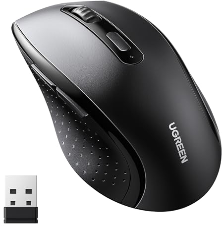 UGREEN Maus Kabellos 2.4G 1600 DPI 6 Tasten mit Nano Empfänger, 12 Monate Batterielaufzeit, 3 Einstellbare DPI-Stufe für PC Laptop iMac MacBook Microsoft Pro, Office Home, Schwarz