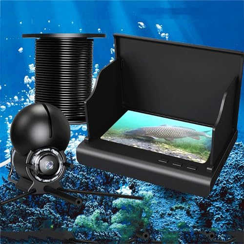 Underwater Fishing Camera, 6in Video Fish Finder with Sun Visor and 12 LED Lights, Fish Alert and Anchor Fish Assist Functions, 220° Wide Viewing Angle and Night Vision Function, for Boat, Lake