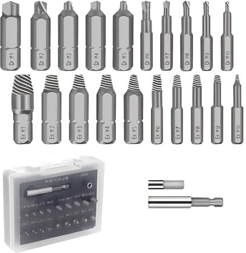 BRIOTA 22-Piece Screw Extractor Set, Easy Out Bolt Extractor Set with Magnetic Extension Bit Holder and Burnishing Tools for 2-12mm Damaged/Rounded Screws and Bolts (SE22)