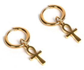 UNSHINEBAR Anch Creolen Ohrringe für Herren und Damen - Ohrringe mit Anch Anhänger aus Edelstahl und 18K Gold - Wasserfeste Ohrringe - 2er Set (Gold)