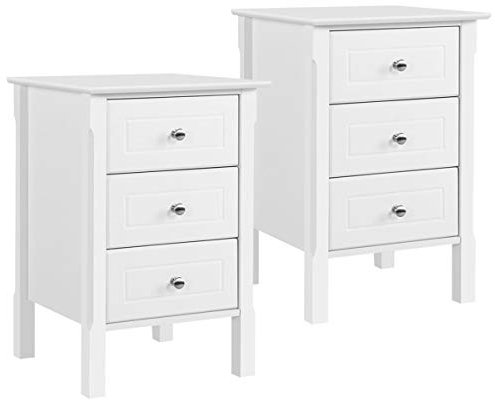 Yaheetech Bedside Tables Set of 2, Wooden Nightstand with 3 Storage Drawers, Sturdy Modern Cabinet for Bedroom Living Room Hallway, 40x40x60cm, White