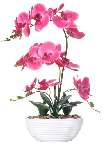 GreenHouzz Künstliche Orchidee, Phalaenopsis, Seidenorchidee, Tafelaufsatz, künstliches Blumenarrangement im Keramiktopf (Rosarot)