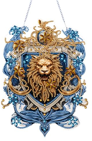 Starnearby DIY Diamond Painting Anhänger Einseitig mit Kette 5D Diamant Painting Fensterbilder Diamant Malerei Wandbehang Kits für Fenster Wand Und Eingang Decor 25cm (Löwenkopf)