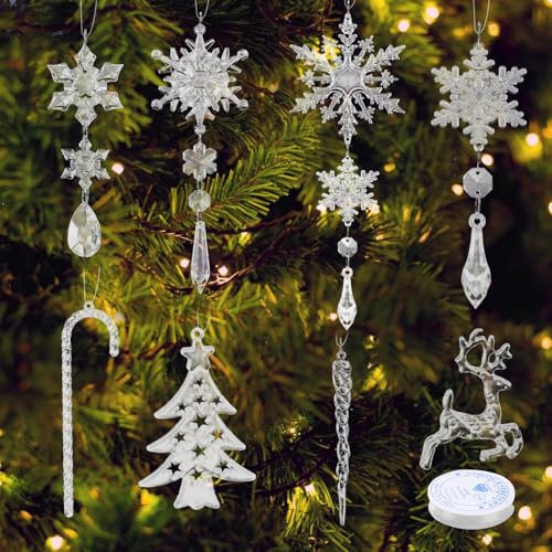 Anstore 30 Stück Acryl Eiszapfen Schneeflocke Eistropfen Anhänger, Weihnachtsbaum Kristall Dekorationen,Weihnachtsbaumschmuck Schneeflocken Hängende Winterdeko für Party Hochzeit Christmas Decorations