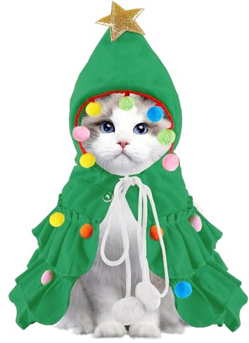 Vellibring Weihnachts-Hunde-Outfit, Weihnachtsbaum-Umhang, Kostüm, verstellbar, grün, Haustierumhang, Cosplay-Bekleidung, Party-Kostüm, Haustierzubehör, Zubehör für kleine Hunde und Katzen