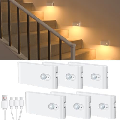 WILLED LED Nachtlicht mit Bewegungsmelder, Aufladba Treppenbeleuchtung(ohne Stecker), 6 Stück WarmWeiß bewegungsmelder licht, Nachtlicht Kinder für, Schlafzimmer, Wohnzimmer, Flur, Küche, Badezimmer