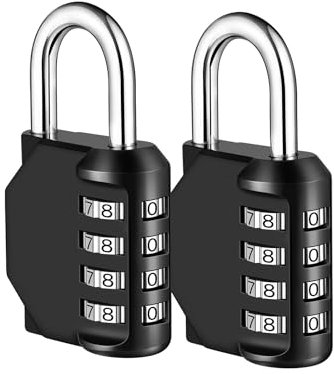 NAGE 4-Digit Combination Padlock with Resettable Code | Heavy Duty Outdoor Padlock for Gym, School Lockers, Toolbox, Gate, Shed & Garage | Weatherproof Number Lock (2P, Black)