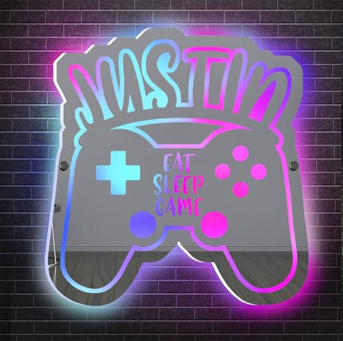 Personalized Mirror Game Controller Neon Sign for Room Decor, LED Wall Decor for Teen Boys, Birthday Christmas Gifts for Boys and Kids