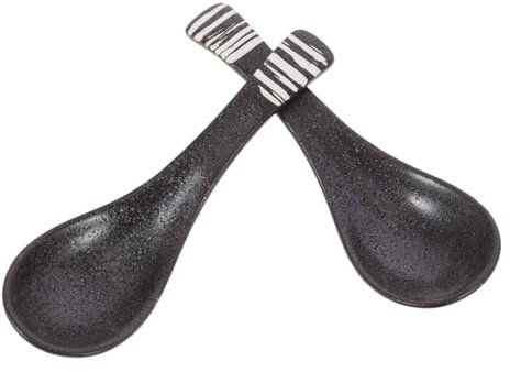 JECOMPRIS 2st Geschirr Aus Keramik Löffel Aus Keramik Essenslöffel Suppen Retro- Ess Asiatische Suppen Suppenknödel Ramen- Black