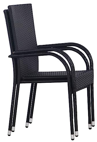 HETFTJN Esszimmerstuhl Campingstuhl Klein Balkonstuhl Sessel Wohnzimmer - Stapelbare Gartenstühle 2 STK. Poly Rattan Schwarz für Garden Terrassen Outdoor Balcony