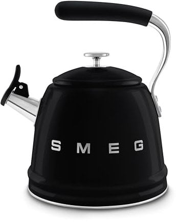 Smeg, WKF01BL Wasserkessel, aus Edelstahl, 2,3 l Fassungsvermögen, Abnehmbarer Deckel und Verschlussklappe, auch für Induktion, Schwarz