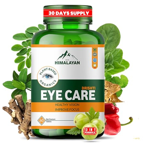 Divya Himalayan Plant Based Eye Support Supplement Herbal Blend of Lutein Zeaxanthin & Bilberry Extract Support Eye Health Vision & Promote Retinal Health - 60 Tablets