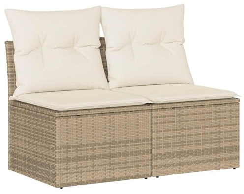 vidaXL 2-TLG. Garten-Sofagarnitur mit Kissen Beige Poly Rattan Akazie