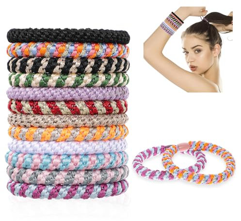 Ouligay 12 Stück Haargummis Damen Geflochtene Haargummi Mehrfarbige Elastische Flechten Haargummis für Damen Mädchen, Haarbänder Pferdeschwanz Inhaber für Dickes Dünnes Lockiges Haar