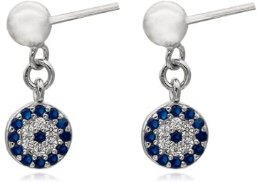 Evensee Ohrstecker 925 Sterling Silber Nazar Damen Ohrringe mit Anhänger,925 Silber,Blaues Auge mit Silberkugeln,Hypoallergener Teufelsauge Ohrstecker
