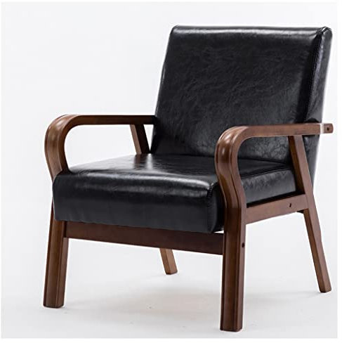 Mid Century Leder-Stuhl, bequemer Loungesessel für Schlafzimmer und Wohnzimmer, Retro, gepolsterter Sessel für Erwachsene, Rückenlehne, Stuhl für Empfang oder Schlafsäle, Einzellesesessel, Schwarz
