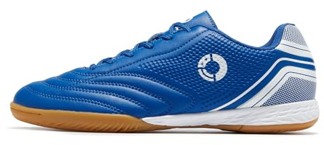 LEOCI Zapatos de fútbol para interior de fútbol sala de fútbol sala de fútbol sala para interior para entrenamiento atlético con suela plana, Azul/Blanco 706, 10.5 Women/9 Men