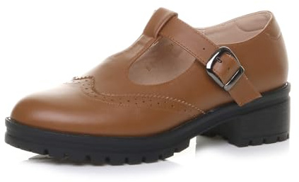 AJVANI Womens Ladies mid Block Heel Chunky t-bar Mary Jane Brogue Shoes Size