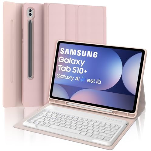 SENGBIRCH Tastatur Hülle für Samsung Galaxy Tab S10 Ultra 14,6 Zoll 2024 - Deutsche QWERTZ Tastatur, Abnehmbare Magnetische Keyboard für Samsung Galaxy Tab S9 Ultra 14,6, Hellrosa