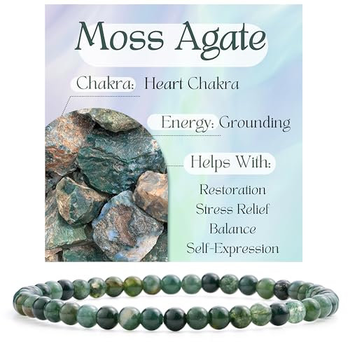 Bivei Moosachat - Erdung Kristall Armband für Frauen 4mm Perlen Halbedelstein Natürlicher Stein Dehnbarer Elastischer Schmuck Yoga Geschenke